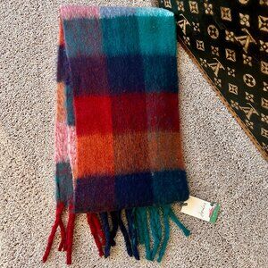 Joules Soft Fluffy Oversized Plaid Scarf, NEW